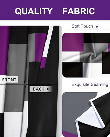 Purple 100% Blackout Curtains for Bedroom 72 inch Length 2 Panels Set Grey Modern Abstract Geometric Black Out Curtains Thermal Insulated Room Darkening Window Drapes for Living Room, 42Wx72L
