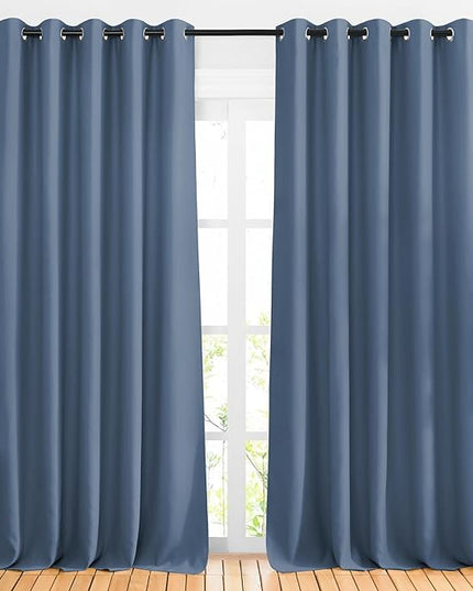 NICETOWN Stone Blue Room Divider Curtains 118 inches Long 2 Panels, Grommet Sliding Door Curtains Solid Window Treatments Sound Reducing for Living Room, W66 x L118, Stone Blue