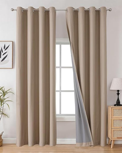 Joydeco Taupe Curtains 96 Inches Long for Bedroom, 100% Blackout Curtains 96 Inches Long for Living Room, Grommet Thermal Insulated 96 Inch Black Out Drapes 2 Panels for Bedroom Windows