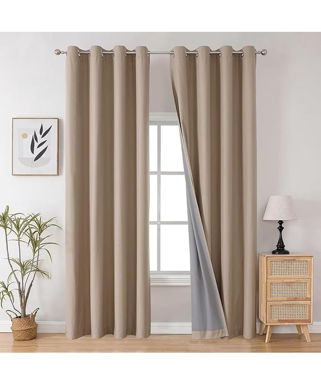 Joydeco Taupe Curtains 96 Inches Long for Bedroom, 100% Blackout Curtains 96 Inches Long for Living Room, Grommet Thermal Insulated 96 Inch Black Out Drapes 2 Panels for Bedroom Windows
