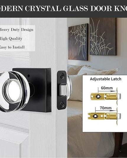 Glass Door Knobs Interior, Privacy Crystal Door Knobs with Lock, Vintage Black Bedroom Door knobs Crystal Door Handles for Bathroom, Matte Black