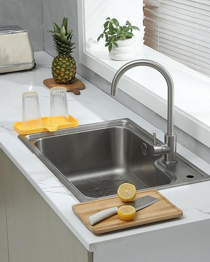 Silicone Bathroom Soap Dishes with Drain Spout-Bathroom and Kitchen Sink Organizer,Sponge Holder,Dish Soap Tray,Perfect for Dispenser,Scrubber,Bottle,Cup on Sink or Counter-Yellow 9.6"×5.3"