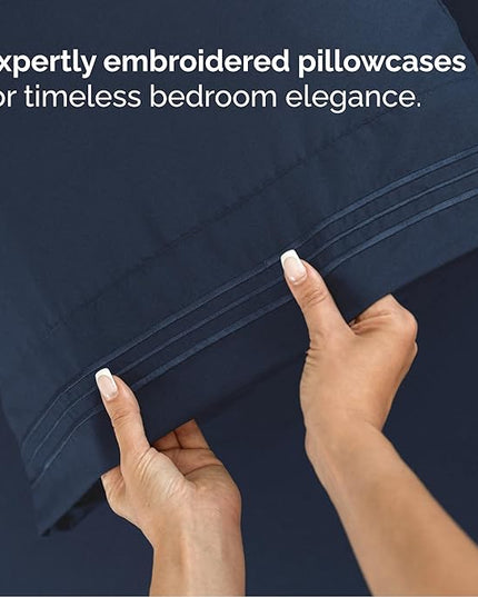 Cal King Size 4 Piece Sheet Set - Comfy Breathable & Cooling Bed Sheets Set - Hotel Luxury Bedding for Women, Men, Kids, Teens, Boys & Girls - Deep Pockets, Soft, Wrinkle Free - Oeko-Tex - Navy Blue