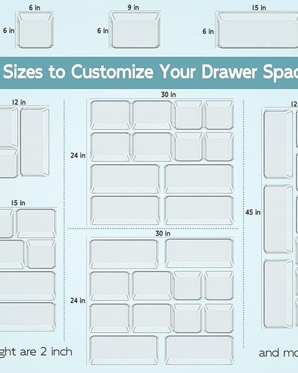 6 Pack Large Clear Plastic Drawer Organizer Trays, Desk Drawer Organizers and Storage Dividers, Non-Slip Storage Bins for Jewelry, Snacks, Office, Bathroom, Bedroom and Kitchen