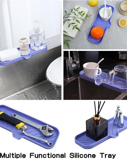 Silicone Bathroom Soap Dishes with Drain Spout-Bathroom and Kitchen Sink Organizer,Sponge Holder,Dish Soap Tray,Perfect for Dispenser,Scrubber,Bottle on Sink or Counter-Light Purple 12"×4"