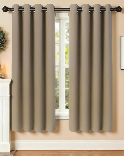 Room Darkening Curtains 63 Inch Length for Bedroom Living Room, Insulated Thermal Grommet Curtain Drapes, Blackout(60-90%,Not 100%) Window Treatment Decor, 2 Panels, 52x63, Taupe