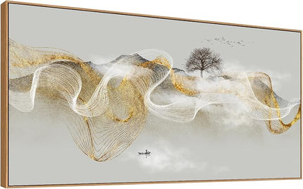 HUADAOART Wall Art Modern Zen Light Luxury Abstract Ink Landscape Background Wall Decor Canvas Print Artwork Home Decor for Living Room Bedroom 30x60 Inches（Framed）