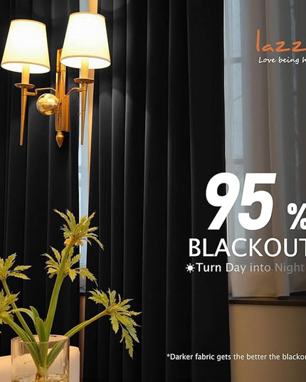 Lazzzy Velvet Black Blackout Curtains 96 Inches Long Thermal Insulated Drapes for Bedroom Living Room Window Treatments Grommet 2 Panels