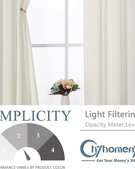 Chyhomenyc Ivory Curtains 36 Inch Length, Light Filtering Faux Linen Textured Small Kitchen Window Curtains Over Sink, Thick Grommet Short Cafe Curtain for Cabinet Bathroom Basement, 40Wx36L, 2PCS