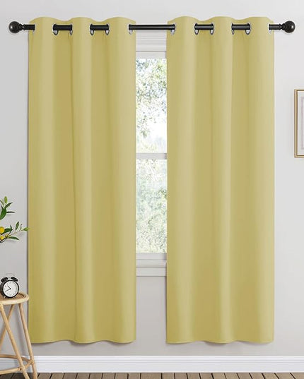 NICETOWN Paler Yellow Room Darkening Curtains for Living Room, Window Treatment Thermal Insulated Room Darkening Grommet Drapes Sound Dampening for Bedroom, 2 Panels, W37 x L72