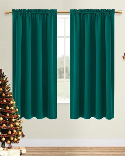 DWCN Blackout Curtains Thermal Insulated, Energy Saving & Noise Reducing Bedroom and Living Room Curtains, Hunter Green, W 42x L 63 Inch, Set of 2 Rod Pocket Curtain Panels