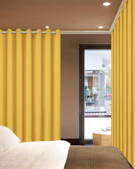 Yakamok Extra Wide Blackout Curtain for Sliding Glass Door, Grommet Thermal Insulated Room Divider Curtain 100W x 84L inch, Room Darkening Patio Curtain,8.3ft Wide x 7ft Tall, 1 Panel,Mustard Yellow