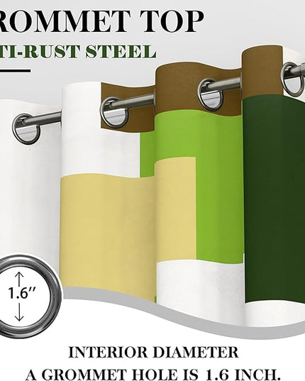 Avocado Green 100% Blackout Curtains for Bedroom 63 inch Long 2 Panels Set White Modern Abstract Geometric Black Out Curtains Insulated Room Darkening Window Drapes for Living Room, 52Wx63L