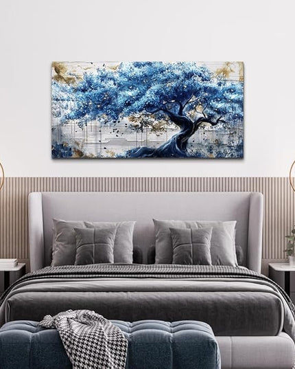 ERQINHUA Blue Tree Wall Paintings Canvas Wall Art For Living Room Large Wall Decor For Bedroom Office Decorations Farmhouse Abstract Watercolour Pictures Artwork Home Decor Ready To Hang 20"X40"