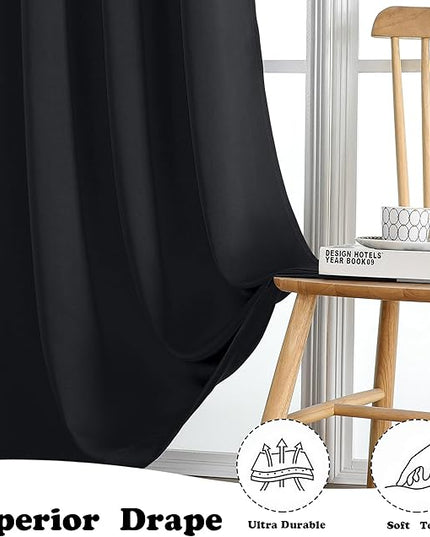 Simplebrand Halloween Black Blackout Curtains for Bedroom 63 Inch Length 2 Panels Set, Grommet Solid Thermal Insulated Black Out Curtains, Room Darkening Energy Saving Window Drapes, W40 x L63