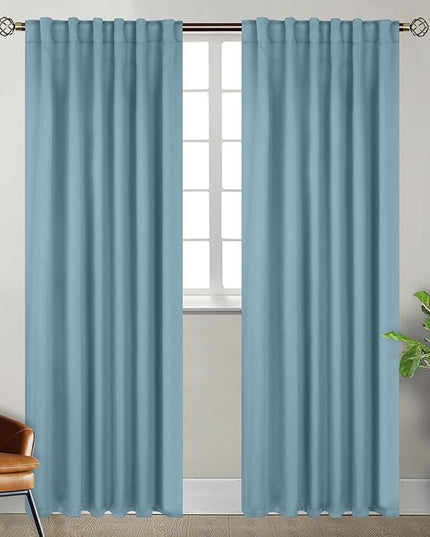 BGment Rod Pocket and Back Tab Blackout Curtains for Bedroom - Thermal Insulated Room Darkening Curtains for Living Room, 2 Window Curtain Panels (52 x 95 Inch, Greyish Blue)