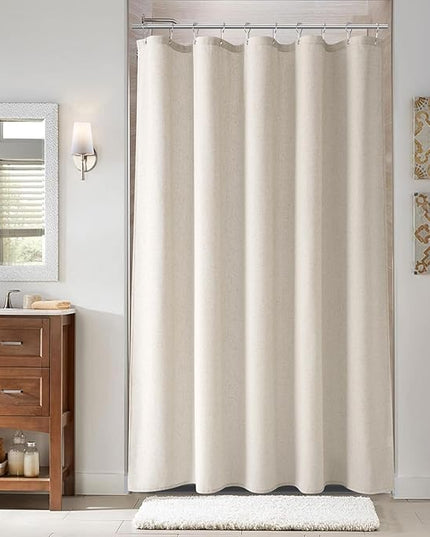 Naturoom Apricot Linen Shower Curtain, Cloth Textured Fabric Shower Curtain Set with Hooks, Simple Elegant Modern Farmhouse Country Ultra Thick Bath Curtains for Bathroom,Water Repellent,54x78