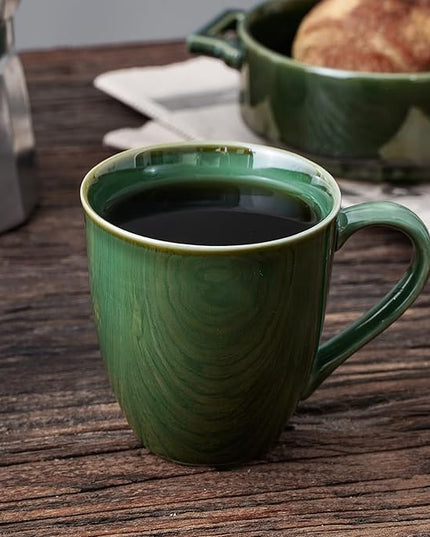 vicrays Coffee Mug Set, 12 Ounce, Set of 6, Ceramic Mug for Men, Women, Unique Glazed Mugs with Handle for Coffee, Tea, Milk, Cocoa, Cereal(Green)