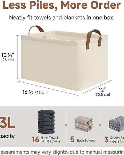 StorageWorks Storage Bins, Shelves Baskets for Organizing, Large Fabric Closet Organizers with Handles, Metal Frame, Beige（Texture）, 2-Pack