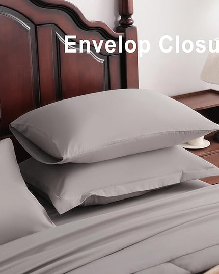 NTBAY King Comforter Set with Sheets, 7 Pieces Soft and Breathable King Bedding Set, Bed in a Bag, Down Alternative Comforter Set Solid Color All Season, Smoke Grey