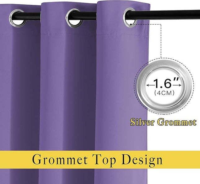 NICETOWN Blackout Lilac Purple Curtains 84 inches Long, Grommet Room Darkening Thermal Insulated Sound Dampening Window Treatments for Bedroom/Home Office, 2 Panels, W46 x L84