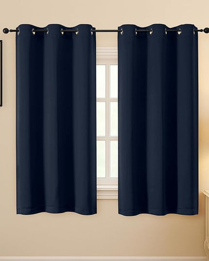Simplebrand Navy Blue Curtains for Bedroom 63 Inch Length 2 Panels Set, Room Darkening Thermal Insulated Energy Saving Curtains for Nursery, Grommet Solid Soft Window Treatment Drapes, W40 x L63
