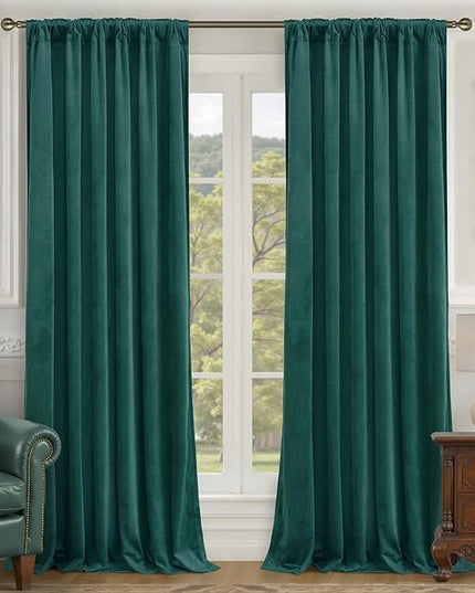 LAMIT Teal Velvet Curtains 120 Inch Length for Living Room, Thermal Insulated Room Darkening Drapes Luxury Privacy Protected Back Tab and Rod Pocket Panels for French Door, 2 Panels, 52 x 120 Inch