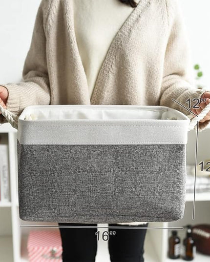 TheWarmHome Organization and Storage Basket for Organizing - 3 Pack 16x12x12 inch Cube Storage Bin Fabric Storage Cubes for Organizer Cloth Gift Toy Closet (White & Grey)