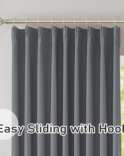 DONREN Neutral Gray Pinch Pleated Blackout Curtains with Hooks - 78 inch Length Room Darkening Thermal Insulated Window Curtain Drapes for Living Room Bedroom Set of 2 Panels 40" Wx78 L