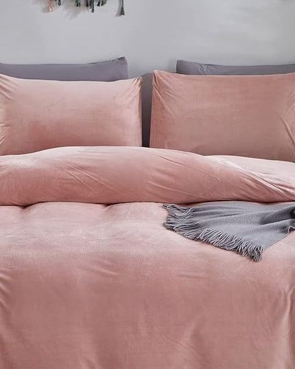 Houseri Velvet Pink Comforter Set Fluffy Light Bedding Sets King Blush Flannel Women Furry Dusty Sherpa Comforters Warm Fuzzy Blanket, King(90''*104''-Comforter)