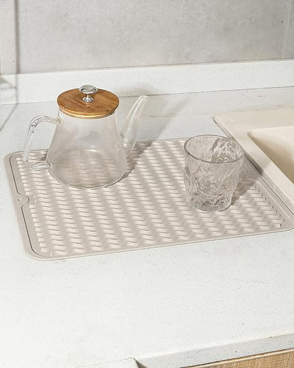 Silicone Dish Drying Mat for Multiple Usage,Easy clean,Eco-friendly,Heat-resistant Silicone Mat for Kitchen Counter or Sink,Refrigerator or drawer liner Tapioca L 16 inches x 12 inches