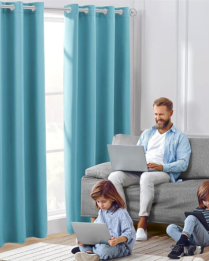 HOMEIDEAS Teal Blue Blackout Curtains for Bedroom 52 X 84 Inch Long 2 Panels Set Room Darkening Curtains/Drapes, Soundproof Thermal Grommet Window Curtains for Living Room