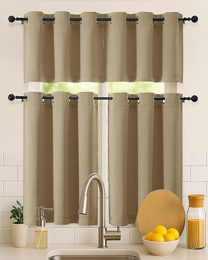 Simplebrand Taupe Short Kitchen Curtains 24 Inch Length 2 Panels Set, Small Windows Room Darkening Curtain for Bathroom, Cabinet, Basement, RV Camper, Thermal Insulated Short Drapes, 40 x 24 Inch