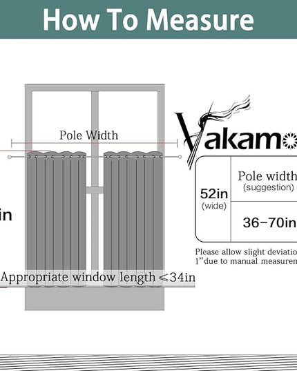 Yakamok 36 Inch Blackout Curtains Panels with Grommets, Aqua Room Darkening Thermal Insulated Window Drapes for Living Room/Bedroom, W52 x L36, Aqua, 2 Panels