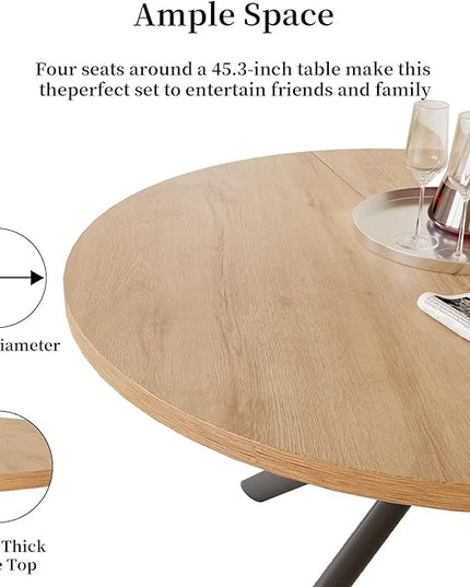 45.3 Inch Modern Round Dining Table for 4, Space-Saving Dinette with Carbon Steel Legs for Home Kitchen Apartment(Oak Table)