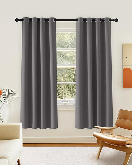 NICETOWN Blackout Grey Curtain 72 inch Length, Grommet Room Darkening Thermal Insulated Soundproof Window Treatment for Bedroom/Living Room, 1 Panel, W46 x L72