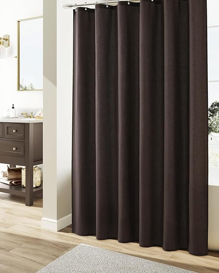 Naturoom Chocolate Brown Linen Shower Curtain, Country Boho Farmhouse Bath Decor Shower Curtains Neutral Cloth Weighted Textured Fabric Bath Curtain Liner with Hooks, 72x96