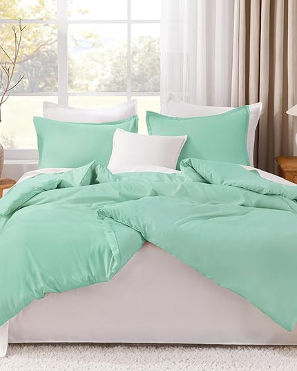 Litanika Comforters Mint Green Queen Size, 3 Pieces Lightweight Solid Bedding Set & Collections, All Season Fluffy Bed Set (90x90In Comforter & 2 Pillowcases)