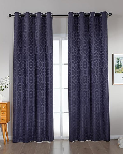 Amazon Basics Jacquard 2-Piece 100% Blackout Curtains, Living Room and Bedroom Drapes, Thermal Insulated Window Treatment, 52"x95", Dark Blue