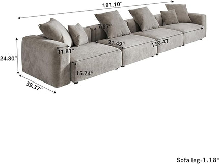 JACH 181" Oversized Modular Sectional Sofa, Deep 4-Seats Sectional Couch, Huge Plus Convertible Soft Sofas, Corduroy Minimalist Couches for Living Room, Office, Apartment, Light Brown