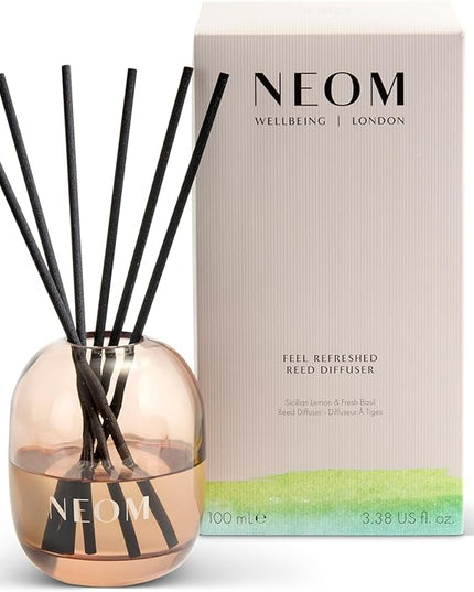 NEOM Feel Refreshed Reed Diffuser, 100ml | Sicilian Lemon & Basil I Pure Essential Oils I 100% Natural Fragrances I Lasts 12 Weeks I Refillable and Reusable