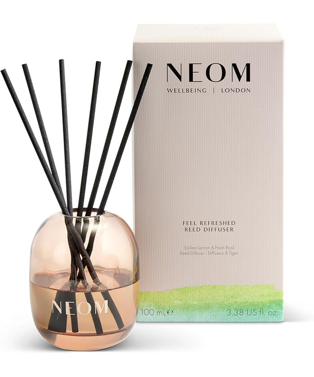 NEOM Feel Refreshed Reed Diffuser, 100ml | Sicilian Lemon & Basil I Pure Essential Oils I 100% Natural Fragrances I Lasts 12 Weeks I Refillable and Reusable