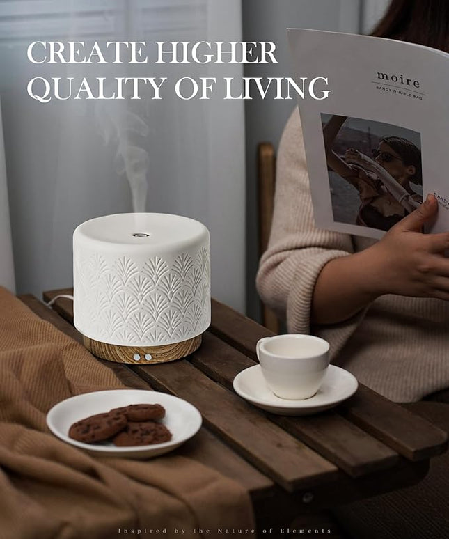 Essential Oil Diffuser, 280ml Aromatherapy Diffuser Ultrasonic Cool Mist Diffuser with Auto Shut-Off,Ceramic Diffuser for Home Office SPA Yoga