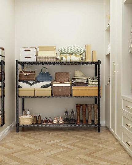 Storage Shelves Heavy Duty, 48" W x 20" D x 47" H Garage Wire Shelving Unit Loads 1200LBS, 3-Tier Adjustable Metal Industrial Utility Shelf Rack for Kitchen, Laundry Room, Pantry, Warehouse, Basement