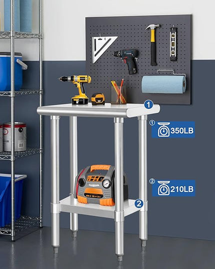 HARDURA Stainless Steel Work Table Commercial 18×24 Inches Kitchen Prep Table and Heavy Duty Commercial Workbench NSF 430 with Undershelf and Galvanized Legs