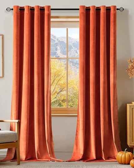 MIULEE Burnt Orange Velvet Curtains for Fall Living Room Thermal Insulated Soundproof Room Darkening Terracotta Blackout Curtains/Grommet Window Rust Drapes for Home Theatre 52 x 84 Inch Set of 2