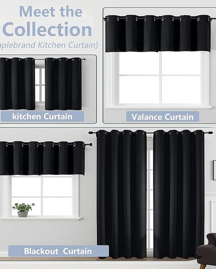 Simplebrand Halloween Black Short Kitchen Curtains 24 Inch Length 2 Panels Set, Small Windows Blackout Curtain for Bathroom, Room Darkening Thermal Insulated Short Drapes, 40 x 24 Inch, Black