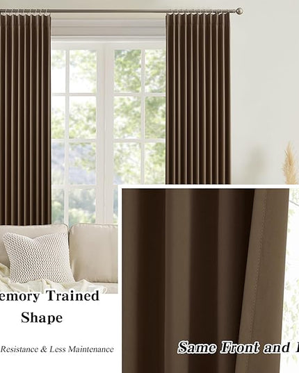KEQIAOSUOCAI Blackout Curtains 84 Inches Long, Pinch Pleated Window Room Darkening Curtain Panels Drapery for Home, Hotel, Office, 40" W x 84" L, Set of 2, Chocolate Brown