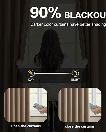 KEQIAOSUOCAI Pinch Pleated Blackout Curtains 92 Inch Long 2 Panels for Bedroom Living Room Thermal Insulated Black Out Window Curtain Pinched Pleat Drape with Hooks (W40 x L92 Inch, Cappuccino)