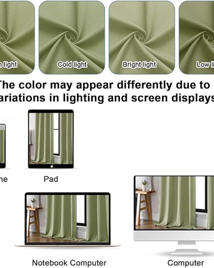 Gwine Short Blackout Curtains 36 Inches Long, Small Curtains Over Sink, Thermal Insulated Room Darkening Drapes for Bathroom Basement Patio Cabinet, 2 PCS, Each 40" Wx36 L, Sage Green